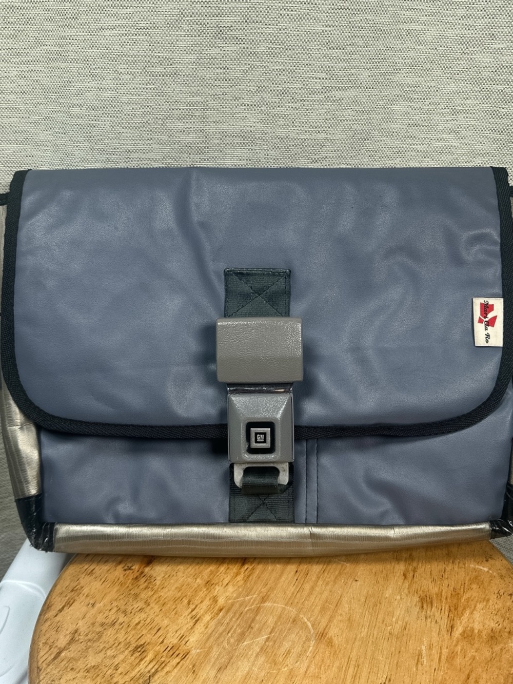 Mari Cla Ro Mariclaro GM Car Belt Buckle Upcycled Tarp Messenger Bag